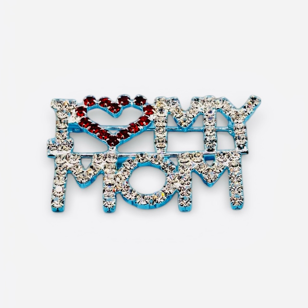 Silver 'I‎ Love My Mom' Brooch